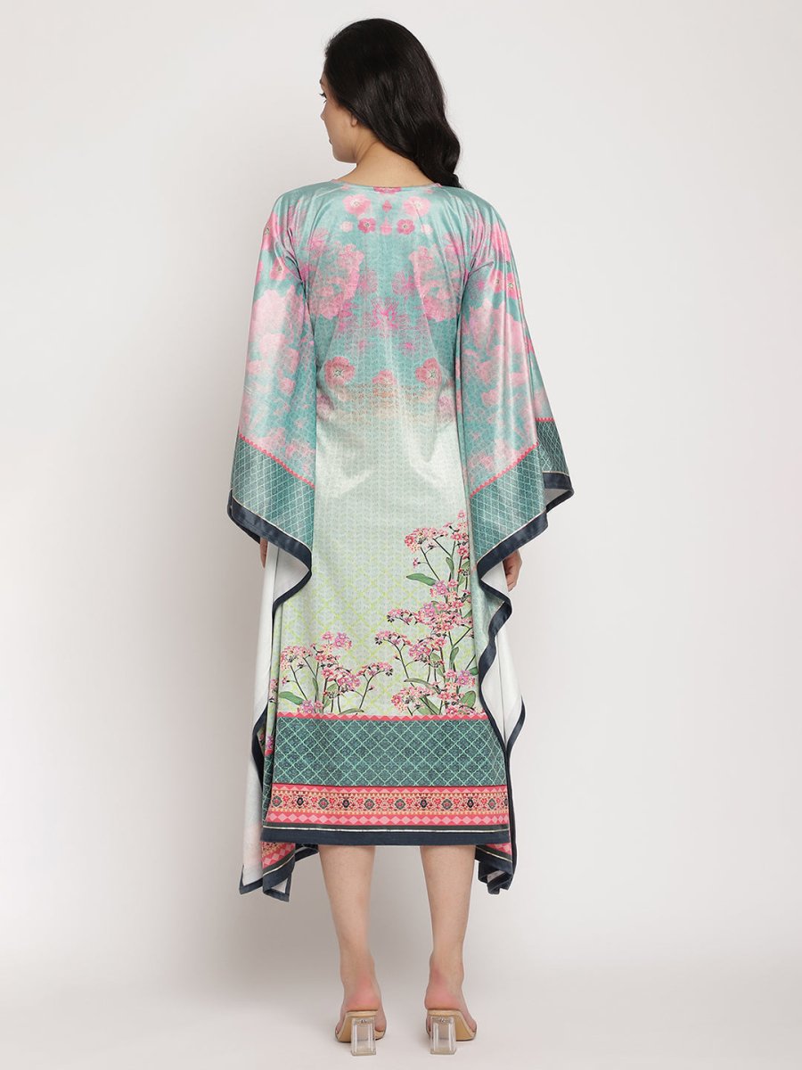 Ahalyaa Women's Sea Green Digital Print Velvet Kaftan