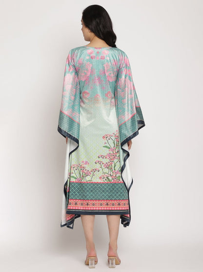 Ahalyaa Women's Sea Green Digital Print Velvet Kaftan