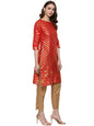 Ahalyaa Fiery Red Cotton Blend Kurta With Metallic Gold Print