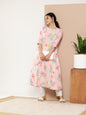 Ahalyaa Women Pink & Green Printed Gotta Patti Floral Crepe Kurta