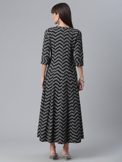 Ahalyaa Crepe Black Printed Kurta