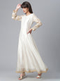 Ahalyaa Cream-Coloured & Golden Printed Anarkali Kurta with Dupatta