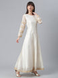 Ahalyaa Cream-Coloured & Golden Printed Anarkali Kurta with Dupatta
