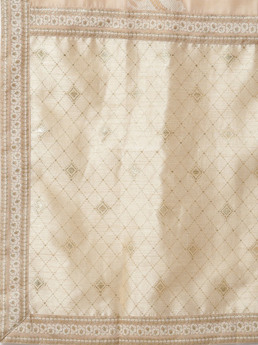 Ahalyaa Cream-Coloured & Golden Printed Anarkali Kurta with Dupatta