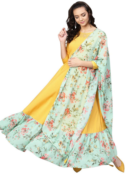 Ahalyaa Mustard Straight Crepe Kurta Set