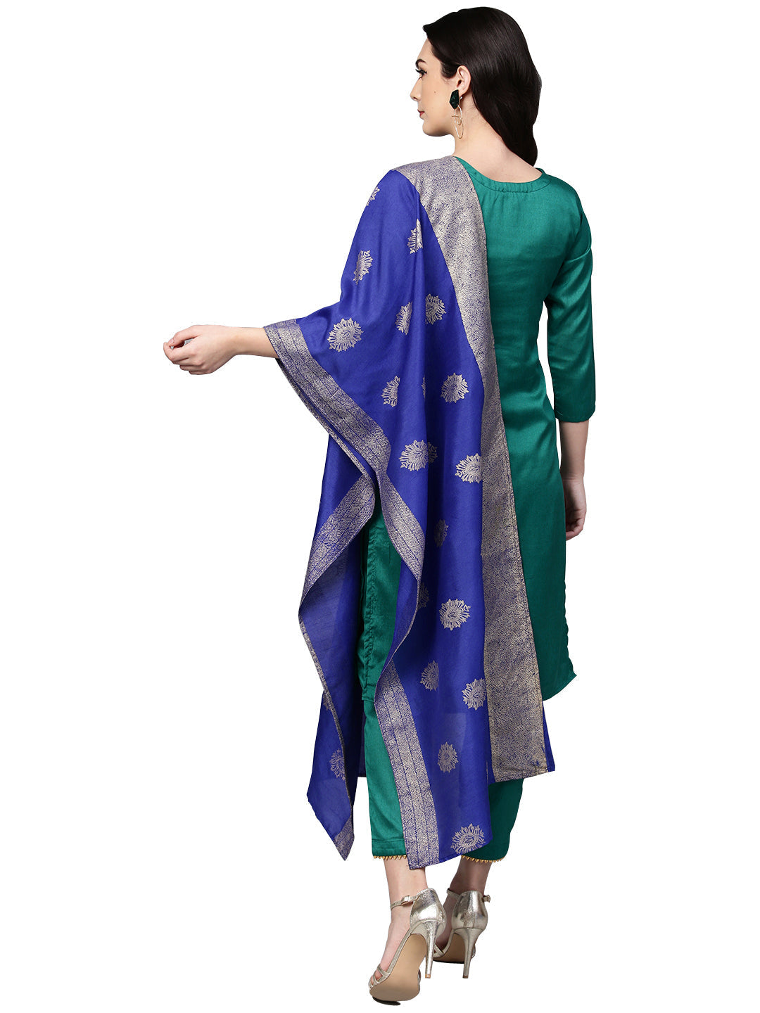 Indian Clothing Ahalyaa Green Solid Kurta with Trousers & Dupatta