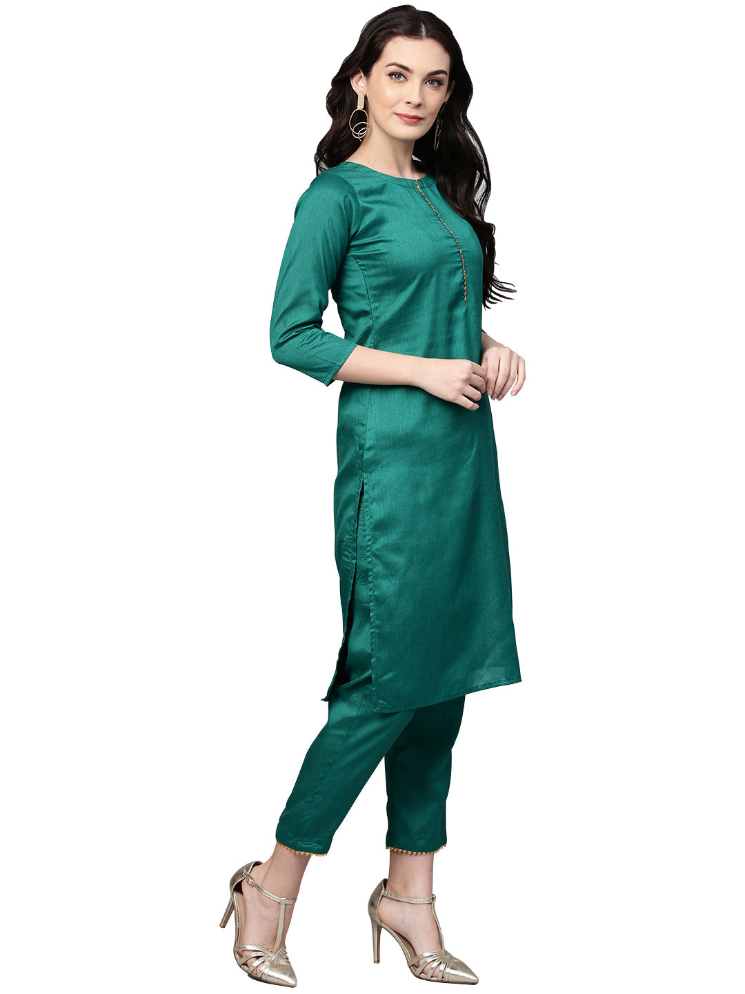 Indian Clothing Ahalyaa Green Solid Kurta with Trousers & Dupatta
