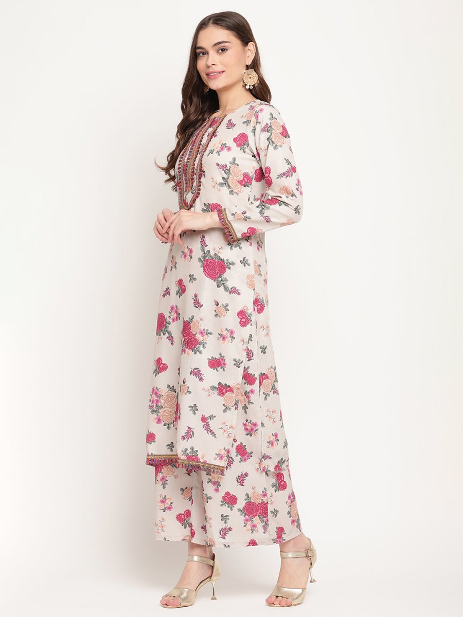 Ahalyaa Floral Printed Round Neck Floral Crepe Straight Kurta