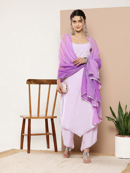Ahalyaa Women Lavender Gotta Patti Kurta with Palazzos & With Dupatta
