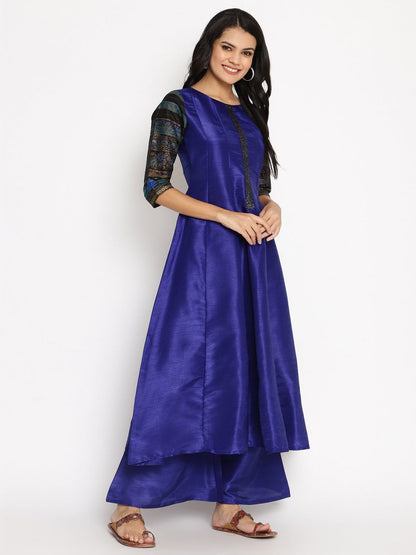 Ahalyaa Women Blue Solid Kurta With Palazzos & Dupatta