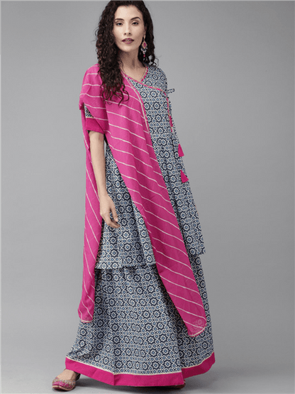 Ahalyaa Women Printed Beautiful Blue Kurta Set