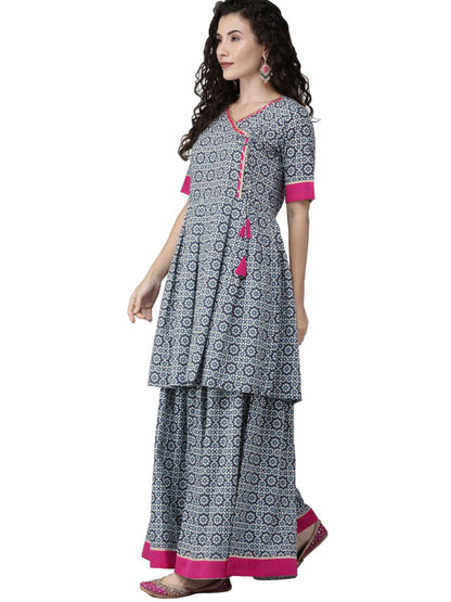 Ahalyaa Women Printed Beautiful Blue Kurta Set