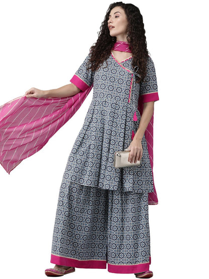 Ahalyaa Women Printed Beautiful Blue Kurta Set