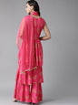 Ahalyaa Pink & Golden Foil Print Kurti with Sharara & Dupatta