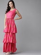 Ahalyaa Pink & Golden Foil Print Kurti with Sharara & Dupatta