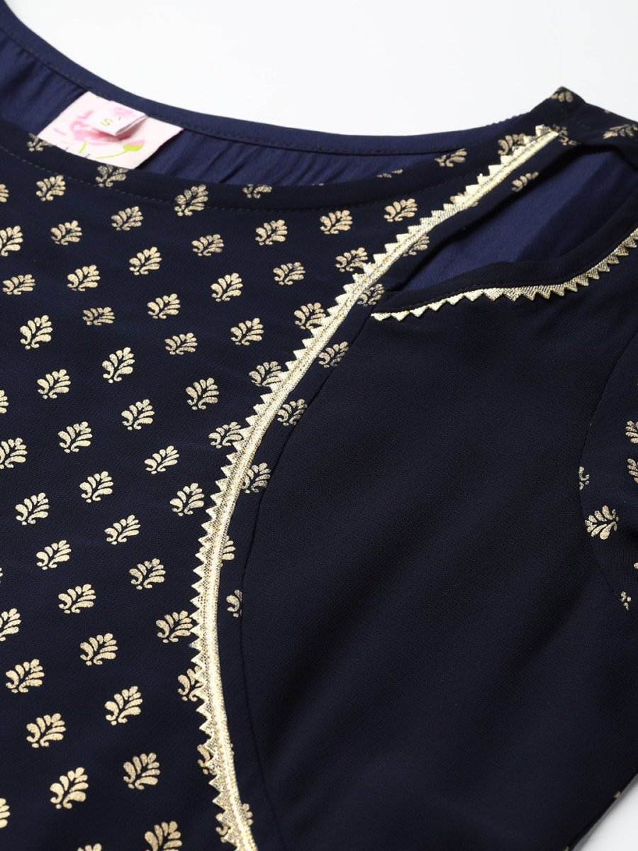Ahalyaa Navy-Blue Printed Straight Kurta