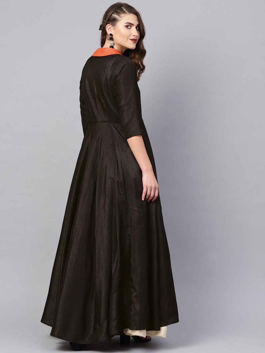 Ahalyaa Black Plain A-Line Kurta