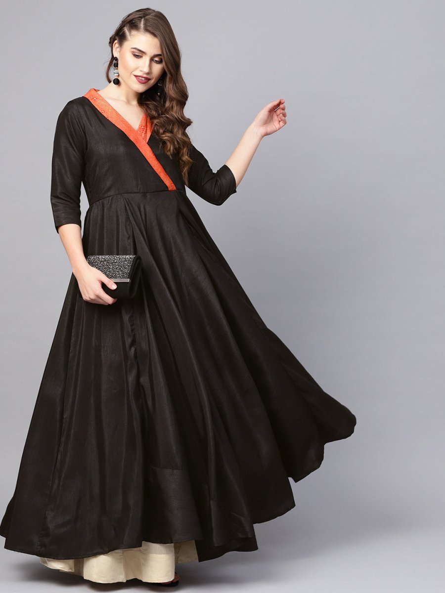 Ahalyaa Black Plain A-Line Kurta