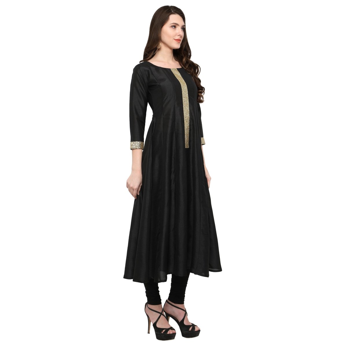 Ahalyaa Women's Black And Gold Anarkali For Festive And Party Wear