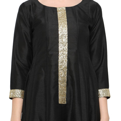 Ahalyaa Women's Black And Gold Anarkali For Festive And Party Wear
