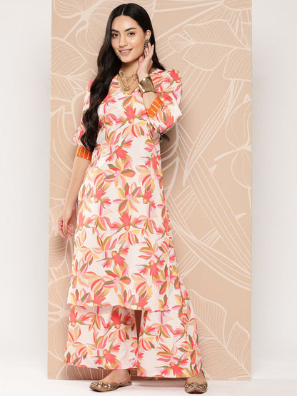 Ahalyaa Floral Printed Regular Gotta Patti Kurta with Palazzos