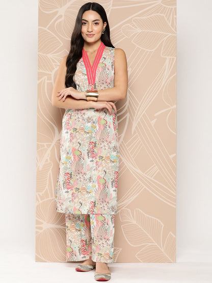 Ahalyaa Floral Printed Regular Gotta Patti Kurta with Palazzos