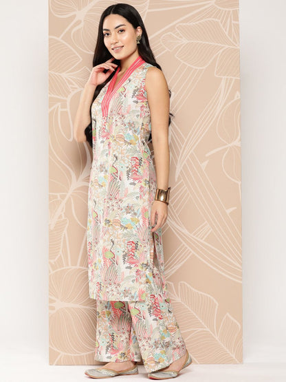 Ahalyaa Floral Printed Regular Gotta Patti Kurta with Palazzos