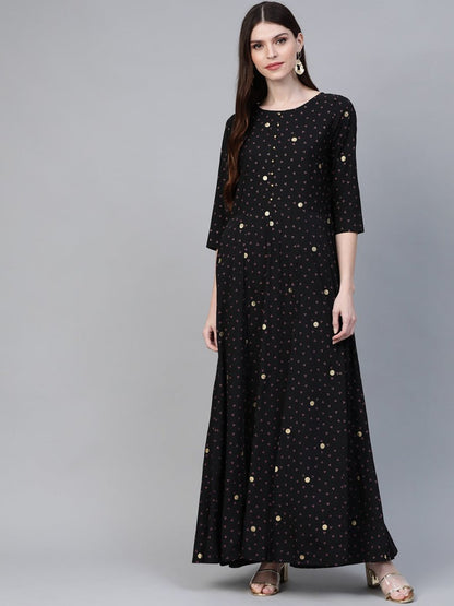 Ahalyaa Black & Pink High Slit Bandhani Khari Printed Anarkali Kurta with Palazzos