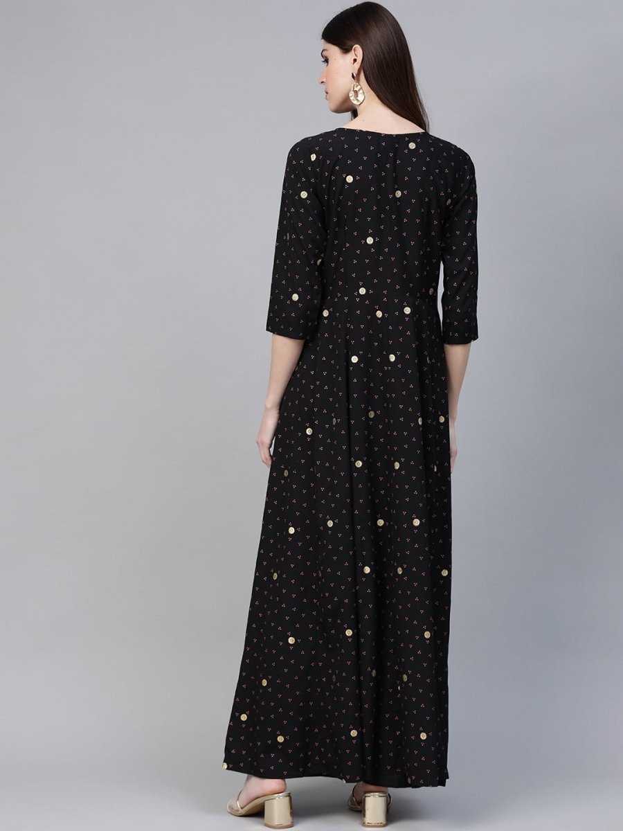 Ahalyaa Black & Pink High Slit Bandhani Khari Printed Anarkali Kurta with Palazzos