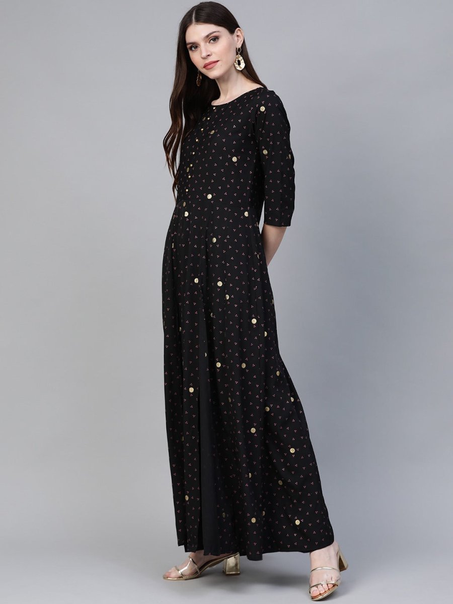 Ahalyaa Black & Pink High Slit Bandhani Khari Printed Anarkali Kurta with Palazzos