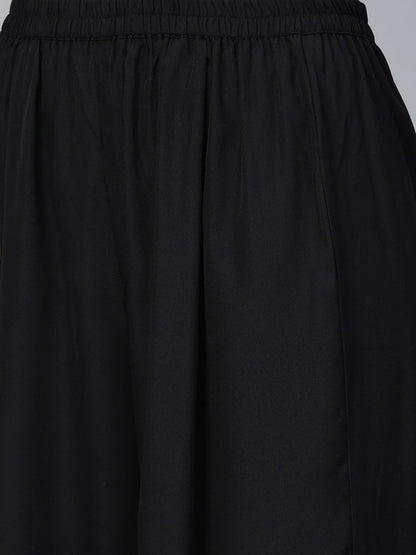 Ahalyaa Black & Pink High Slit Bandhani Khari Printed Anarkali Kurta with Palazzos