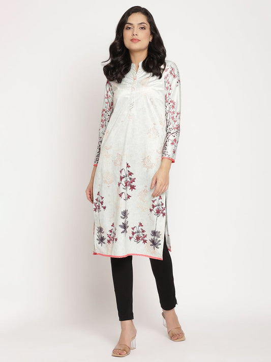 Ahalyaa Women's Light Green Color Digital Print Velvet Kurta