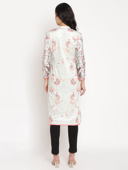 Ahalyaa Women's Light Green Color Digital Print Velvet Kurta