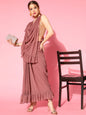 Ahalyaa Rusty Rose & Golden Woven Design Ready to Wear Saree