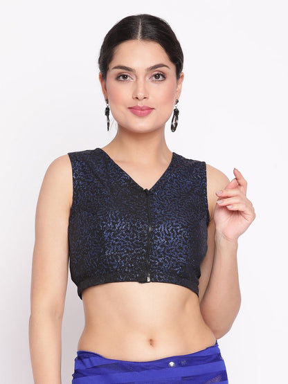Ahalyaa Blue & Black Striped Net Ready to Wear Saree Set
