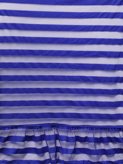 Ahalyaa Blue & Black Striped Net Ready to Wear Saree Set