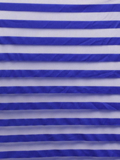Ahalyaa Blue & Black Striped Net Ready to Wear Saree Set