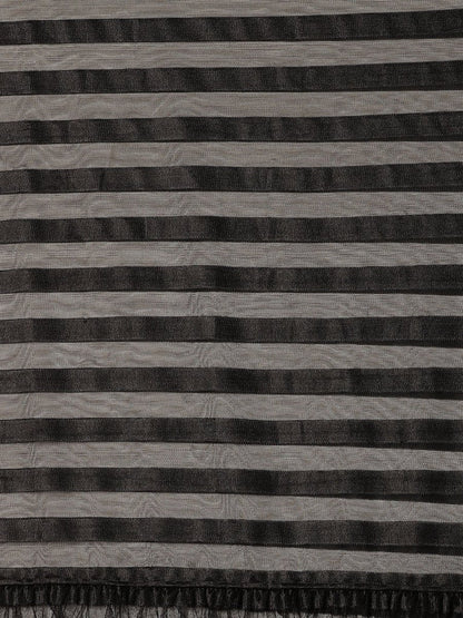 Ahalyaa Black Self-Striped Ruffled Ready to Wear Saree Set
