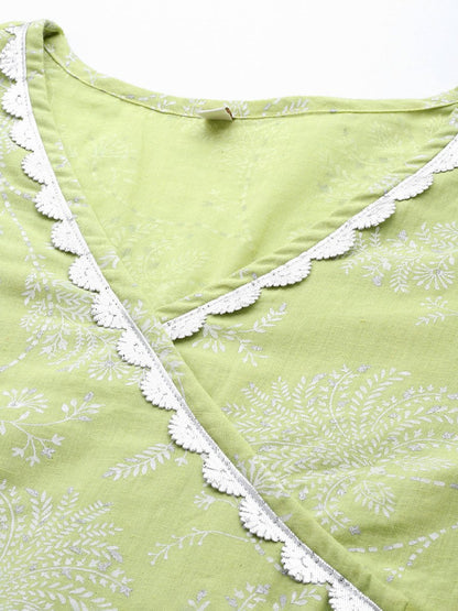 Ahalyaa Floral Printed Cotton Tunic With Lace Inserts Detail