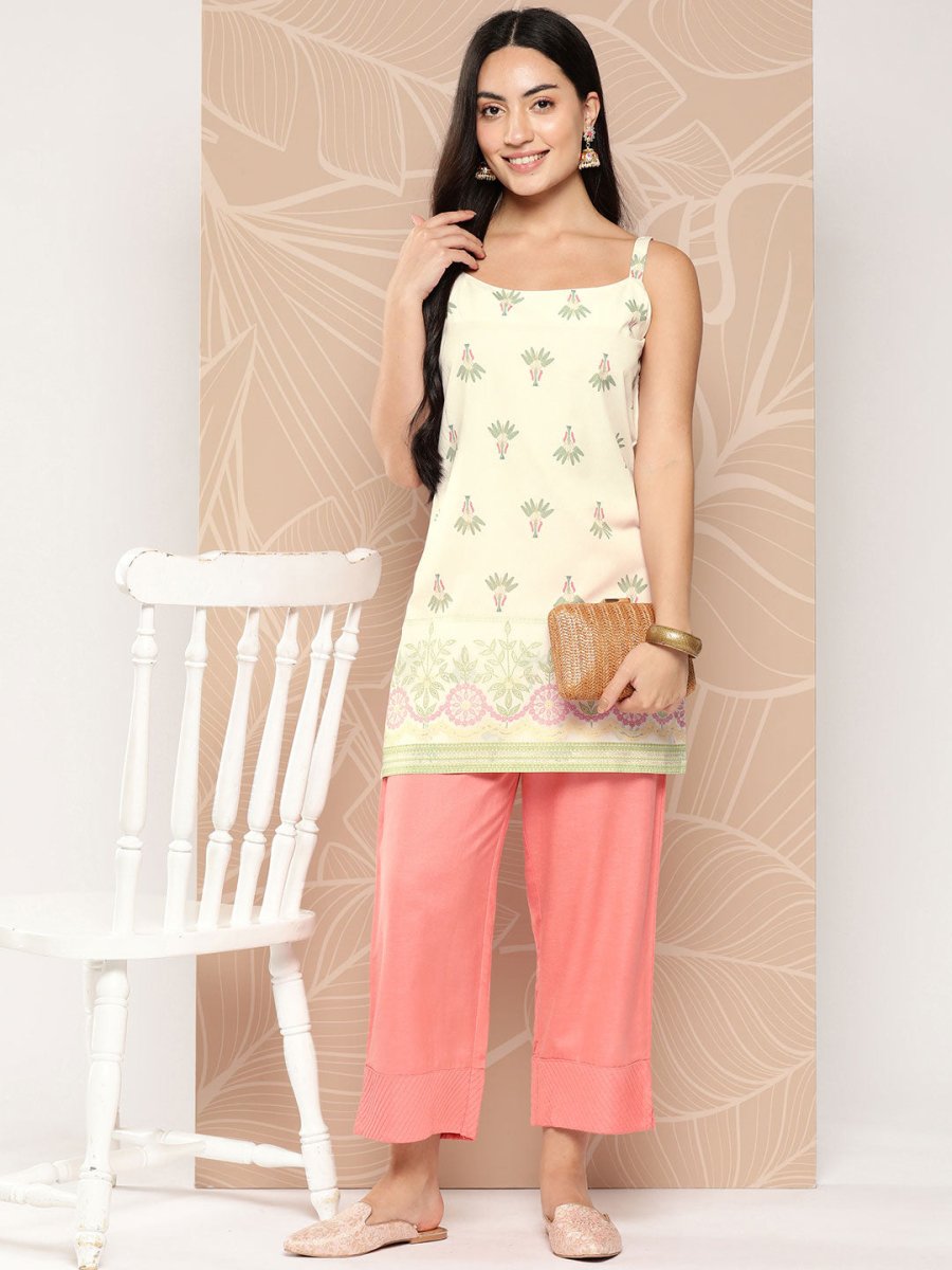 Ahalyaa Shoulder Straps Floral Print Tunic