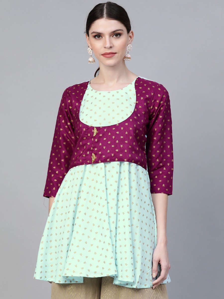 Ahalyaa Blue & Purple Printed A-Line Tunic
