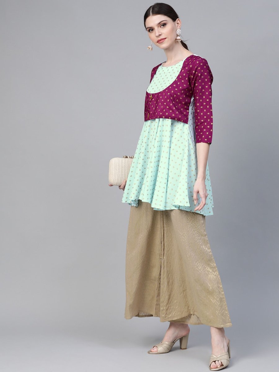Ahalyaa Blue & Purple Printed A-Line Tunic