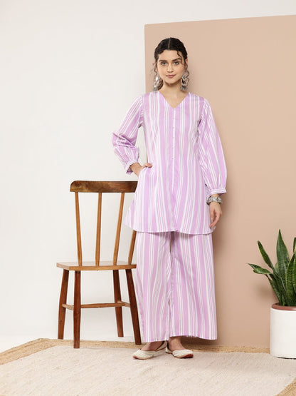 Ahalyaa Women Striped Crepe Co-Ords