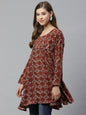 Ahalyaa Maroon & Beige Ethnic Printed Asymmetric Tunic