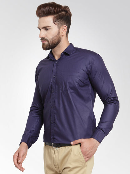 Jainish Men's Cotton Solid Navy Blue Formal Shirt's ( SF 361Navy )