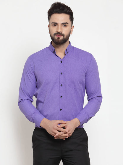 Jainish Purple Men's Cotton Solid Button Down Formal Shirts ( SF 734Voilet )