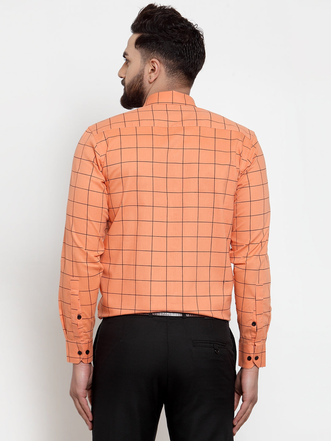 Jainish Orange Men's Cotton Checked Formal Shirts ( SF 742Orange )