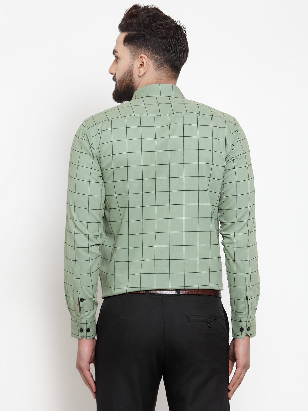 Jainish Green Men's Cotton Checked Formal Shirts ( SF 742Pista )