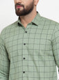 Jainish Green Men's Cotton Checked Formal Shirts ( SF 742Pista )