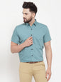 Jainish Green Men's Cotton Half Sleeves Solid Formal Shirts ( SF 754Aqua )